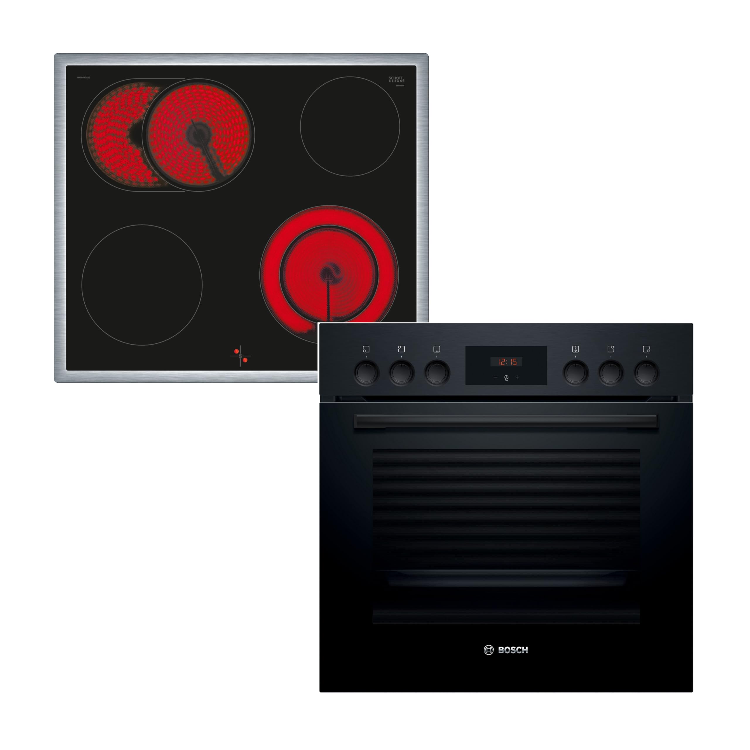 Bosch Einbauherd-Set HND211LB2 Serie 2 60 cm 3D-Heißluft HEF113BB0 Elektro-Kochfeld 60 cm herdgesteuert Edelstahlrahmen Bräterzone 21 cm erweitbare Kochzone NKN645GA2E