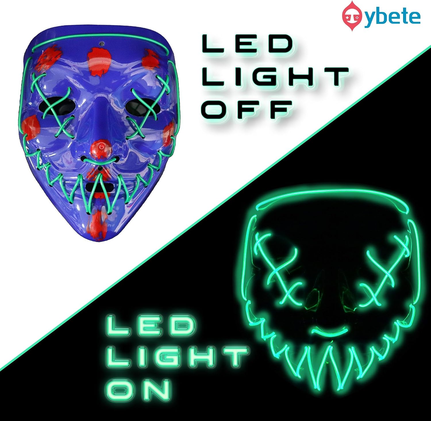 Oybete Led Light Up Halloween Mask For Kids Adult LED Purge Mask For Halloween Costume Glow in the Dark Festival Accessory