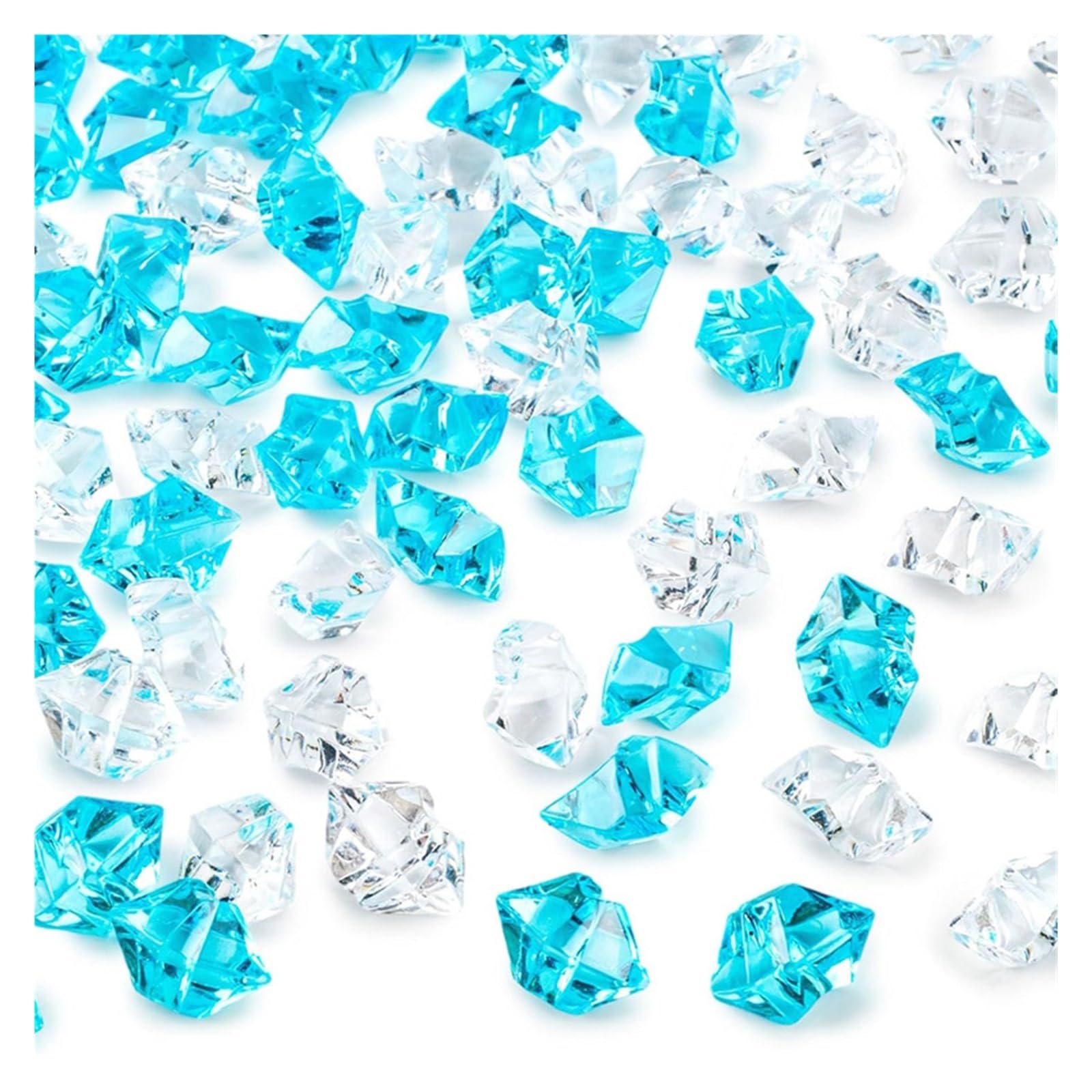 ITRHJTGP Fake Ice Rocks Crushed Diamond Gem Crystals Stones Plastic Fake Ice Rocks Cube Irregular for Vases Fillers(Blue and Clear)
