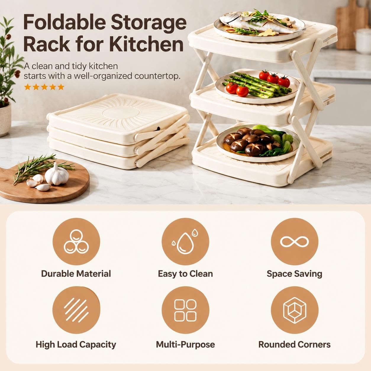 Étagère de Cuisine Pliable Organisateur de Plan de Travail