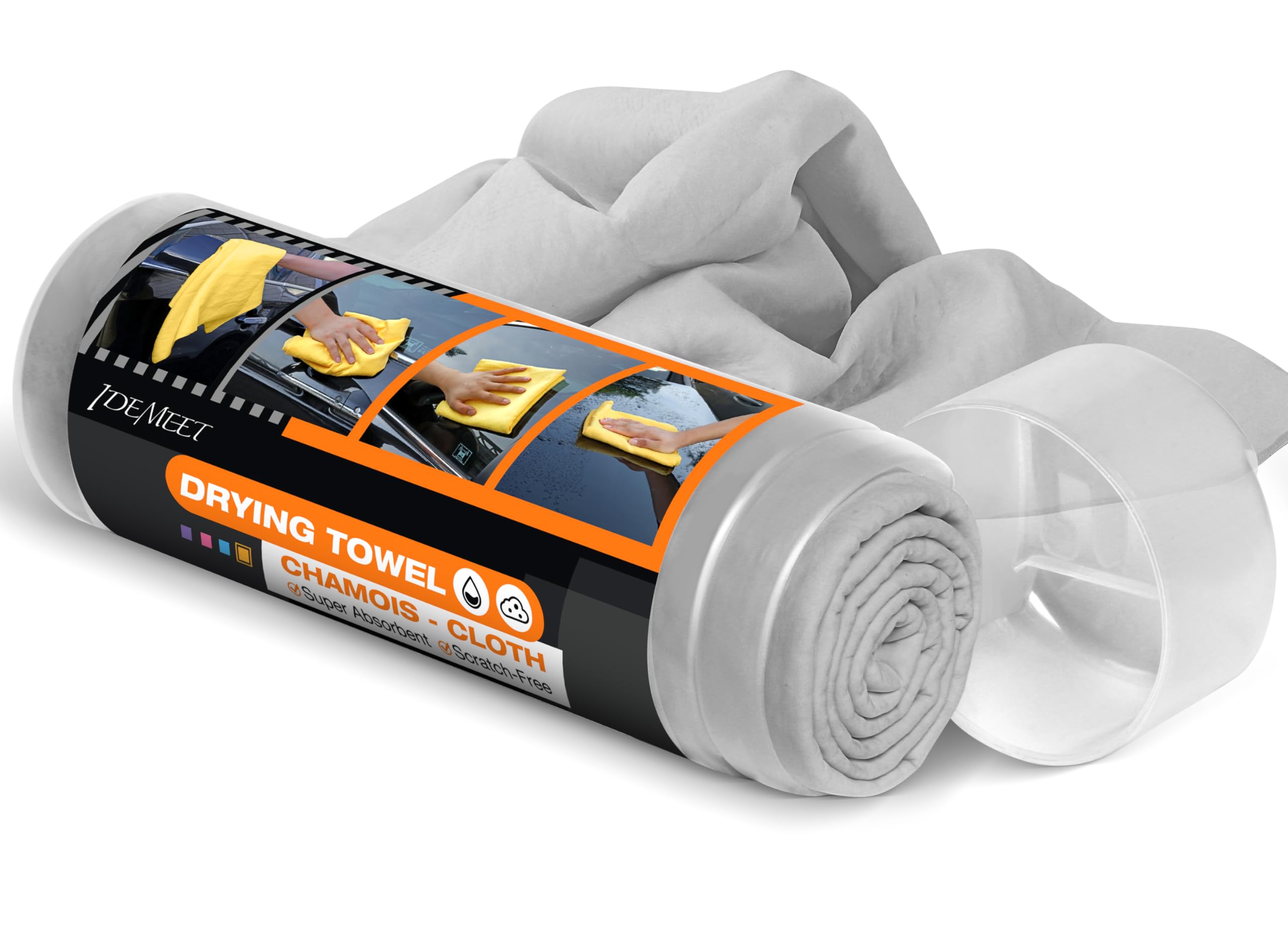 Premium Car Drying Towel, Super Absorbent 26"x17" Large Chamois Cloth Shammy Towel for Vehicle, Reusable Chamois Shammy Cloth for Car, Bathroom, Dust Remove, No Spots/Streak/Scratch, Gray