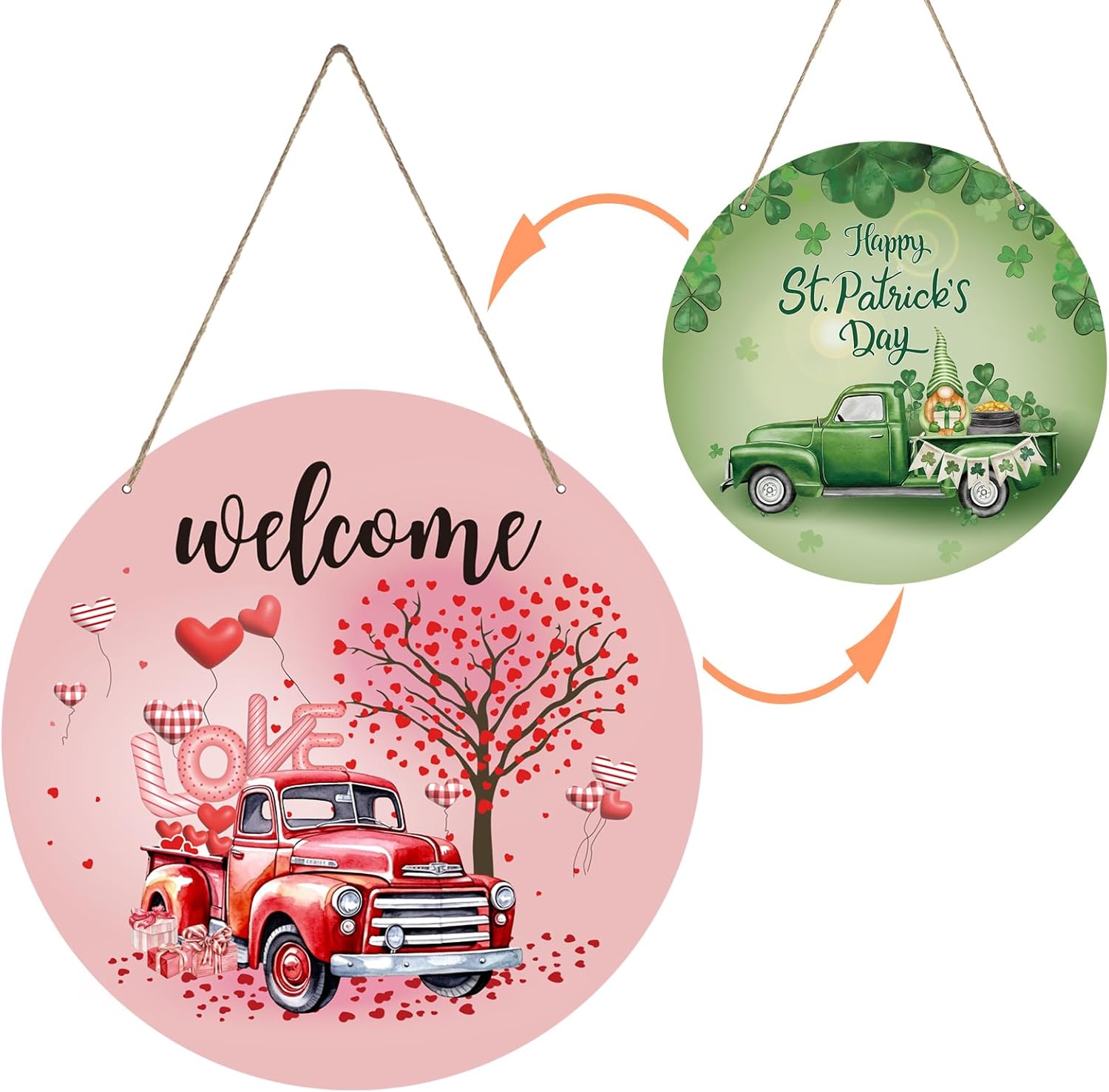 Valentines Day Decorations St Patricks Day Decorations Reversible Valentines Wreath Truck Door Decor Hanging Wall Welcome Sign Wooden Front Door Hanger Wreath for Porch Wall Indoor Home Decor
