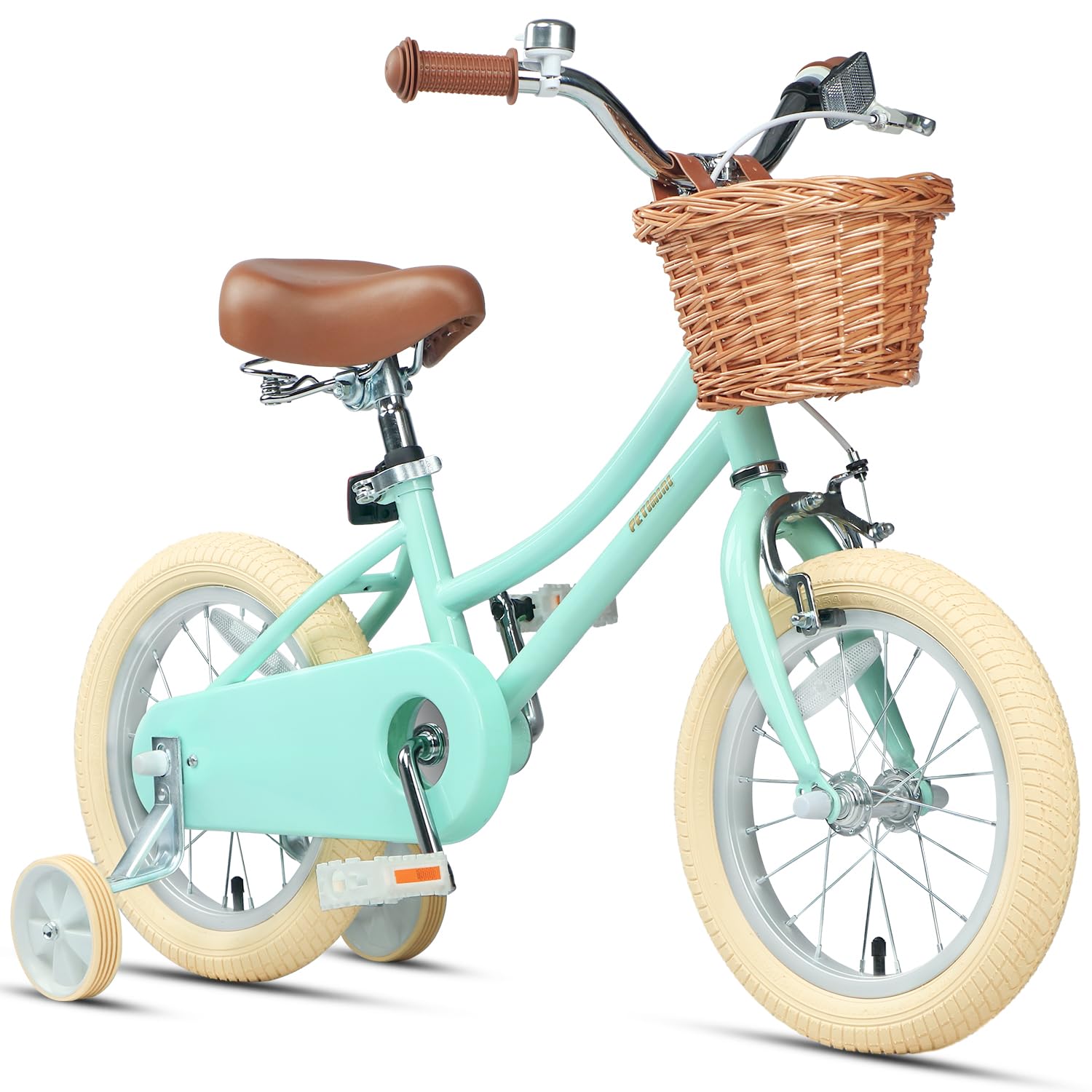 Petimini Vintage Kids Bike for Girls, 12–20 Inch Classic Bicycle with Wicker Basket & Bell, High Tensile Steel Frame, Training Wheels (12–18”), 85% Pre-Assembled, Retro Bike for Outdoor Riding