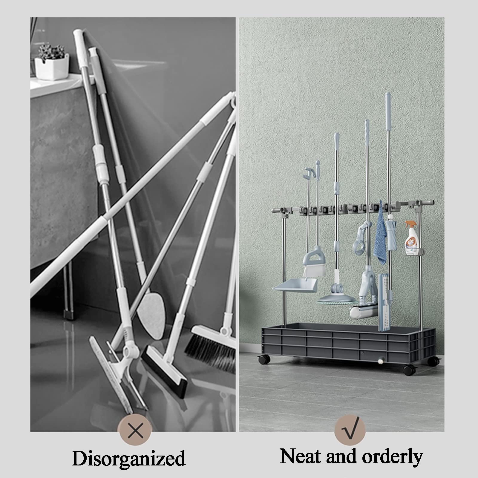 Estante Multiusos Para Fregonas Y Escobas, Soporte Para Escobas, Soporte Móvil Para Fregonas Y Escobas, Estante De Acero Inoxidable Para Herramientas De Limpieza De Pie,,Small cleaning basin3 slots