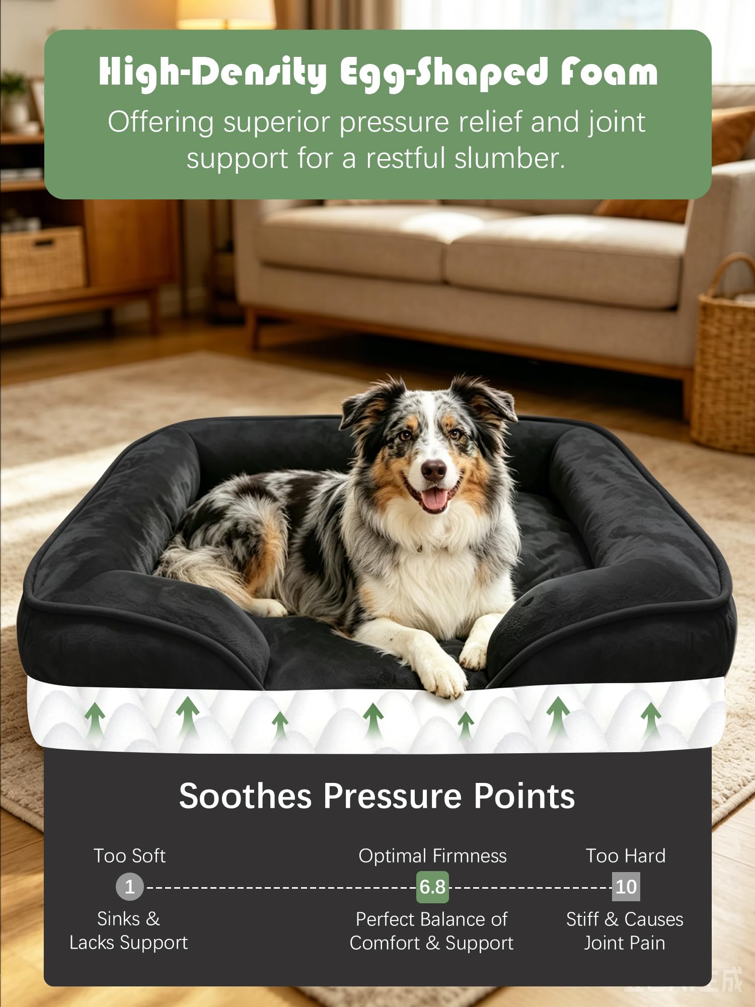 Spotted Play Orthopedic Dog Bed with Sides - Sofa Beds for Large Dogs, Supportive Foam Pet Couch Bed with Washable Removable Cover, Waterproof Lining and Non-Slip Bottom, Black - L view 4
