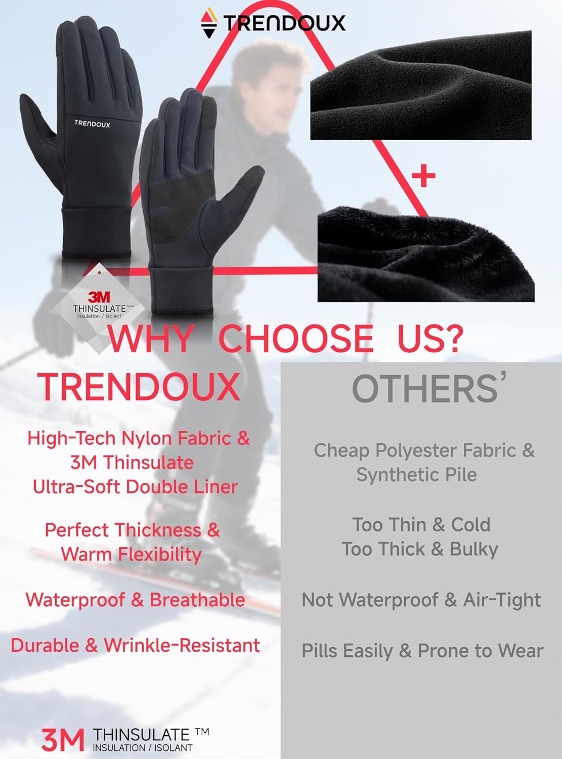 TRENDOUX Flexible Thick Winter Gloves: 3M Touchscreen Warm Gloves for Men Women, Waterproof & Windproof, Thermal Insulated - Image 3