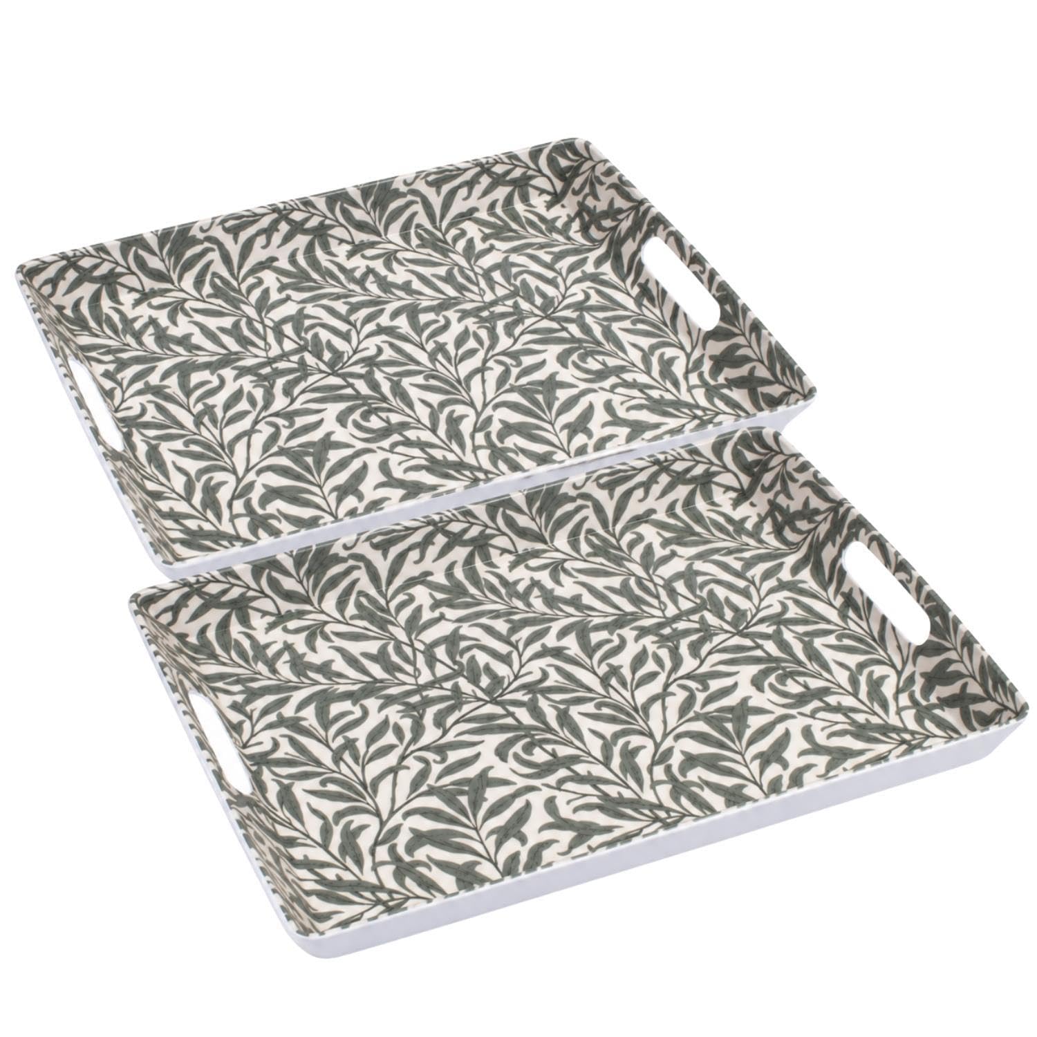 Set of 2 Wild Leaves Serving Tray 38x25cm Green Snacks Platter With Handles