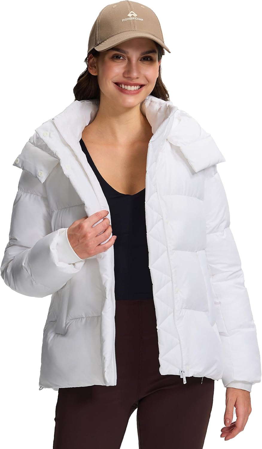 Pioneer Camp Women's Quilted Puffer Jacket, Warm Winter Coat Insulated Full Zip Hooded Jacket Pockets Outerwear Casual