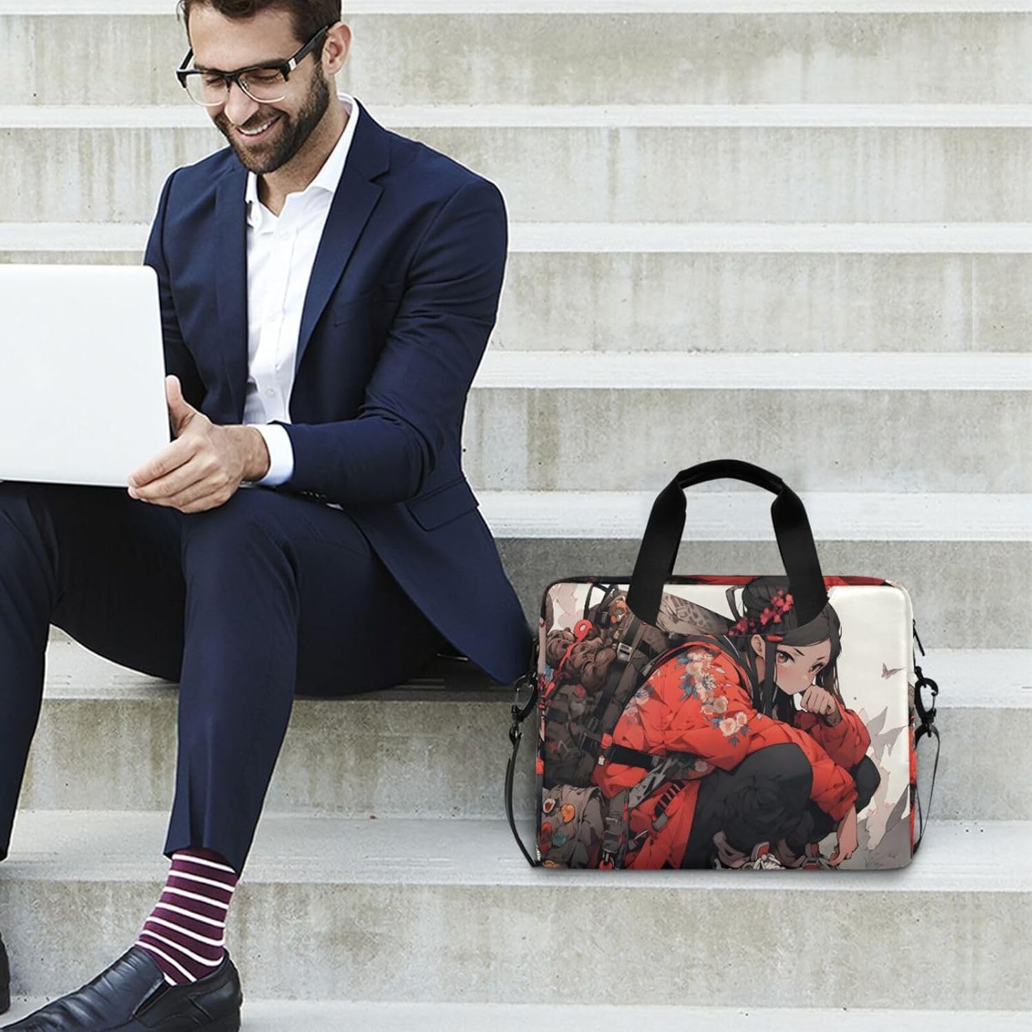 Laptop Bag Sleeve Anime Cyber Ninja Print 16 in Computer Briefcase with Comfortable Shoulder Strap Multi Pockets