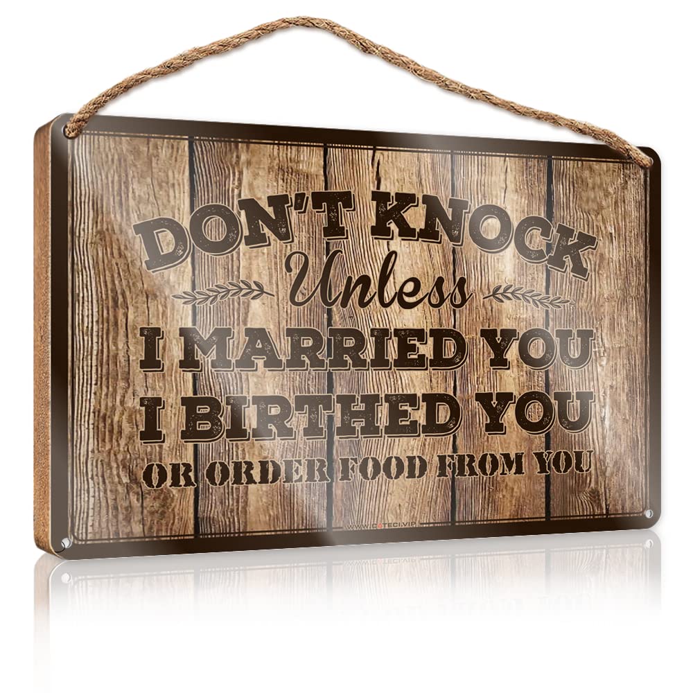 FZFN Hanging Plaque Sign Don'T Knock Unless I Married You Wooden Sign Wood Home Sign Outdoor Wooden Signs(23X35CM)