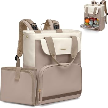 GOLF SUPAGS Diaper Bag Backpack with Portable Changing Pad 25L Baby Bag Insulated lunch box Backpack Fits 17.3" Laptop Champagne & White