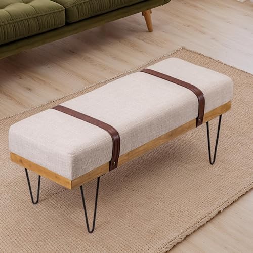Miniatura 8 de LukeAlon Bonito banco de zapatos de terciopelo con almacenamiento, banco de entrada tapizado de 45 pulgadas de ancho con marco de madera maciza,