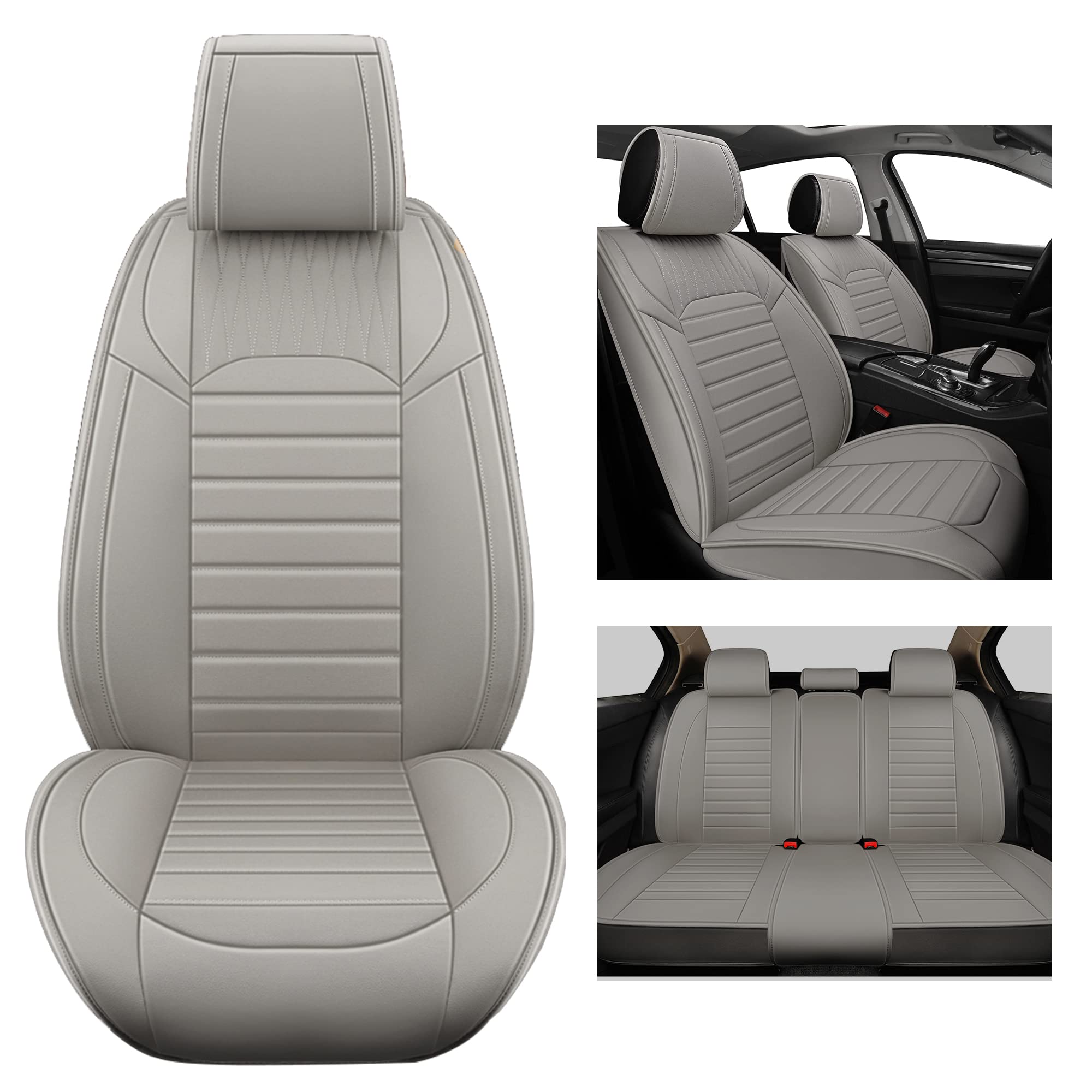 YUHCS Leather Car Seat Covers, Car Seat Covers Full Set for Most SUV Cars Pickup Truck, Universal Leatherette Seat Covers Non-Slip Vehicle Cushion Cover, Waterproof Automotive Seat Cover, Gray