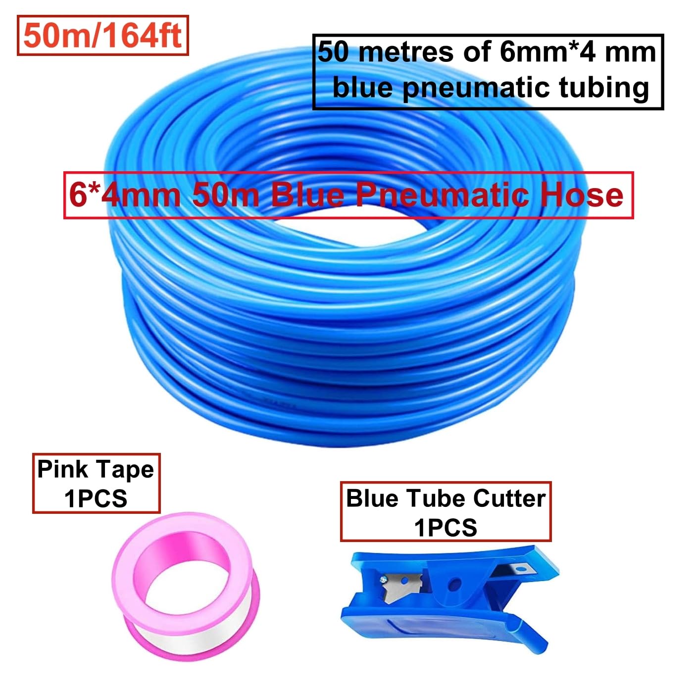 50 Metros Manguera Neumática 6mm OD/4mm ID,Azul Tubo Compresor Aire.Poliuretano PU Manguera de Aire Tubo Kit para la línea de aire o tubería de transferencia de fluidos