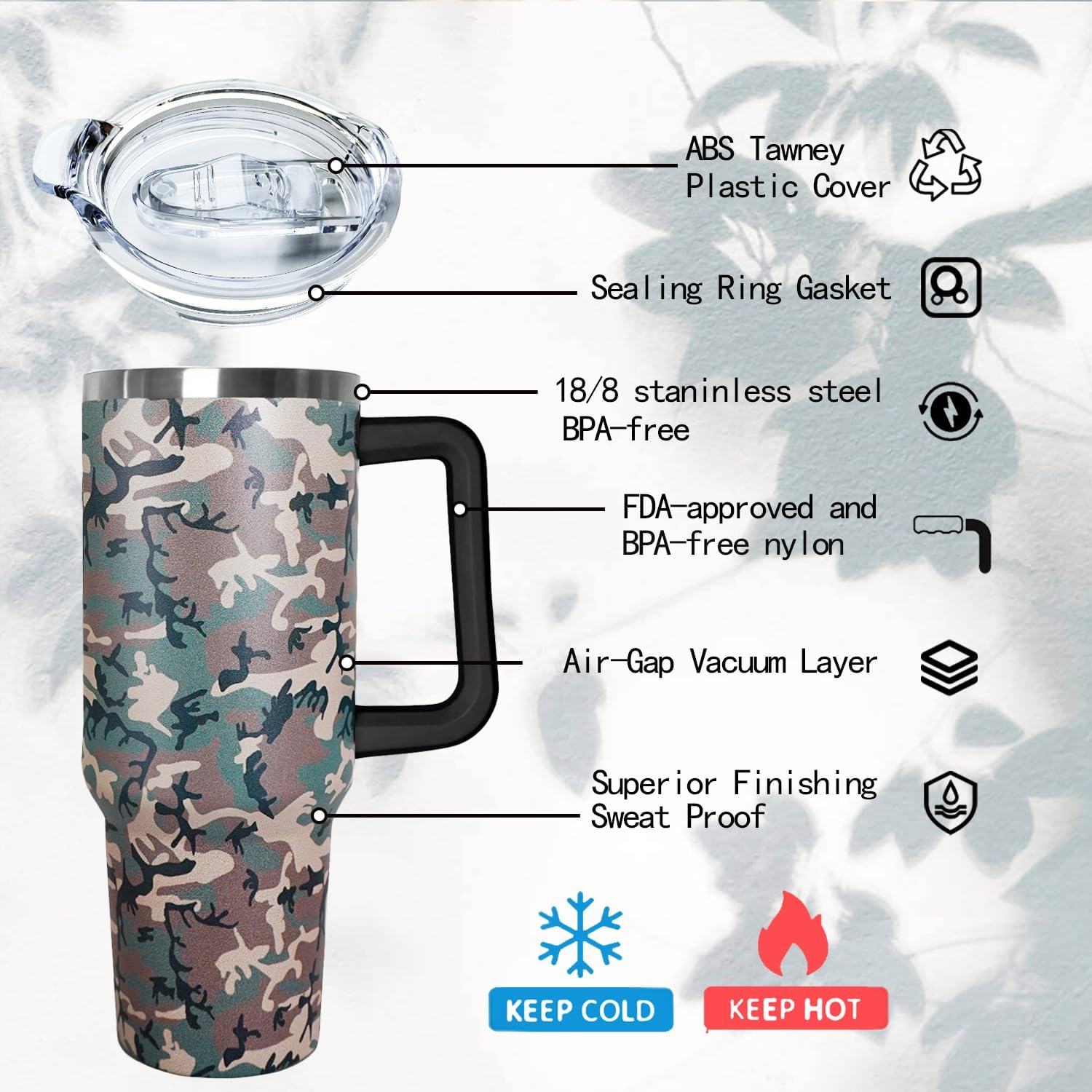 Ceovfoi 40 oz Camo Tumbler with Handle Lid and Straw, Hunting Gifts for Men Women,Camo Tumbler Travel Coffee Cup Mug Water Botter - Image 4