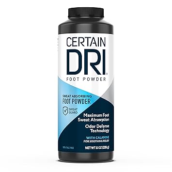 Certain Dri Foot Powder for Men & Women - Talc-Free, Maximum-Sweat Absorption & Odor Control - Calamine-Infused, Anti-Friction Formula - Gentle on Sensitive Skin - Shoe Deodorizer - 8 oz