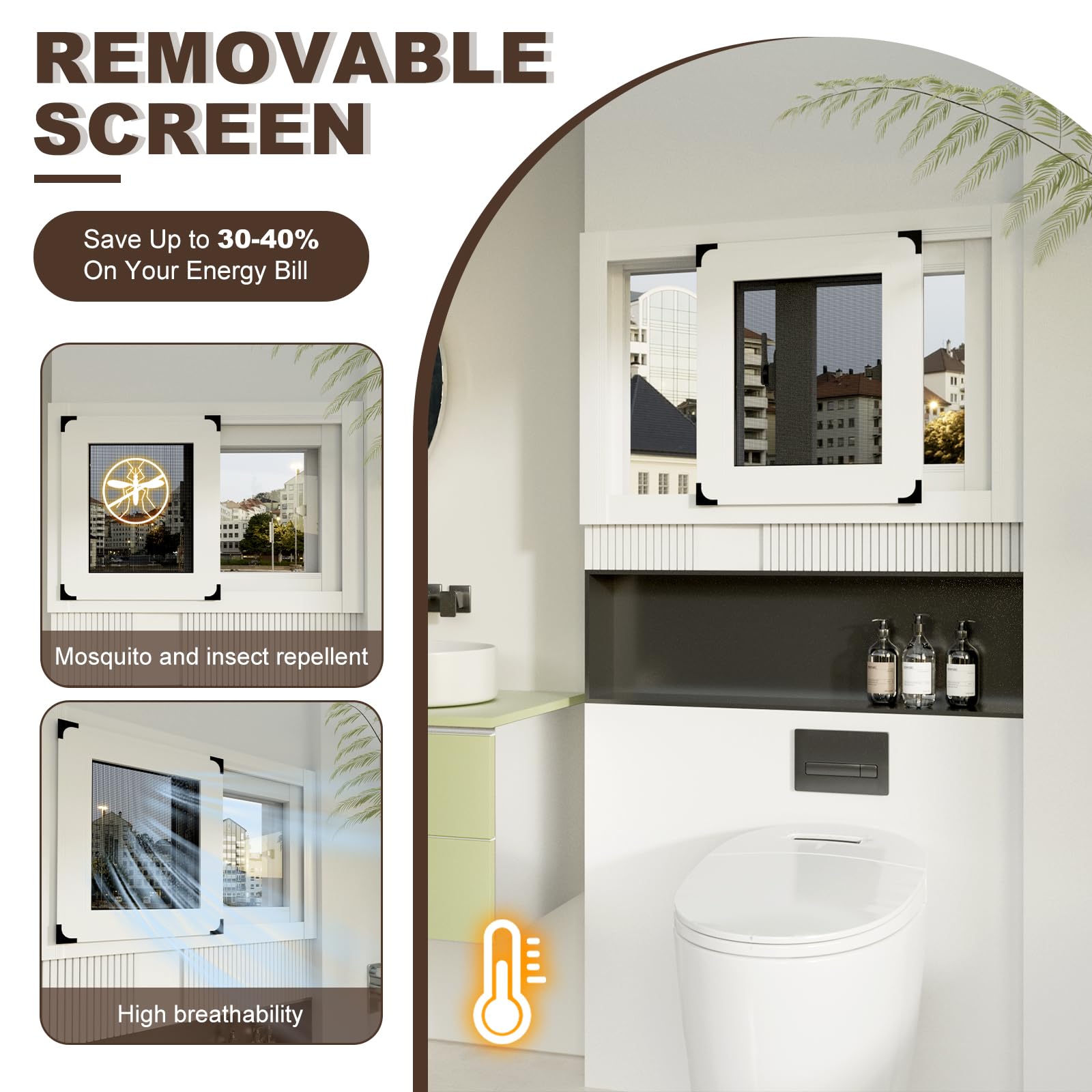 Sostituzione Finestra, 40X60CM Generico Finestre scorrevoli con Zanzariera Rimovibile, Finestre Scorrevoli Orizzontali Trasparenti per Cucina Bagno caffè