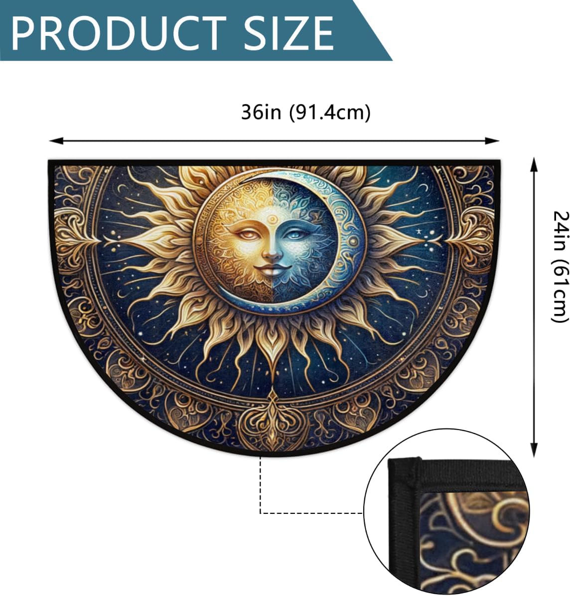 Ethnic Sun Boho Half Round Door Mat Non-Slip Semi Circle Rug Washable Half Moon Floor Rug Absorbent Bathroom Area Rugs for Outdoor Indoor Fireplace Mat Entryway Kitchen Decor Rugs