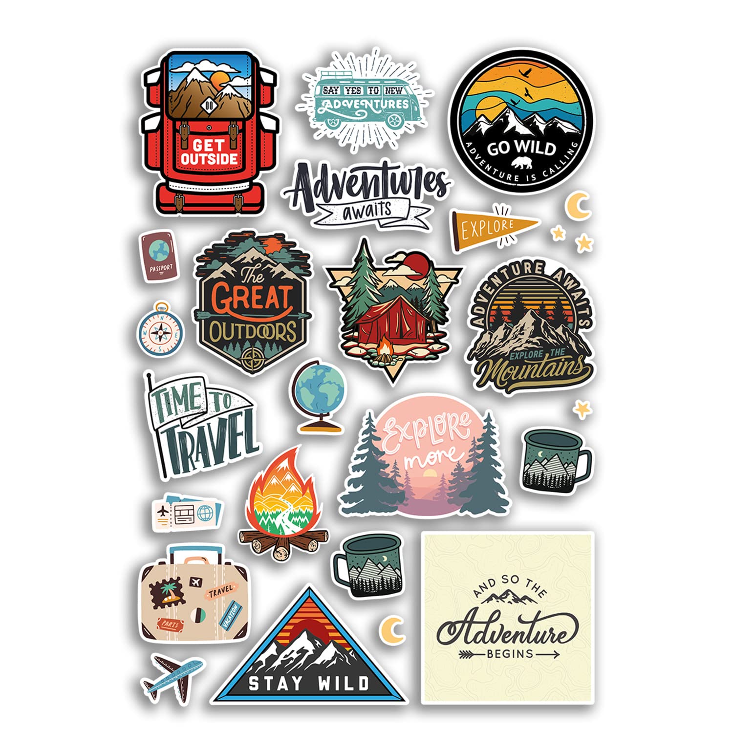A4 Sticker Sheet Adventure Vinyl Stickers - Great Outdoors Explore Men Women Camping Mountains Hobby Travel Scrapbooking Girls Boys Gift #78900