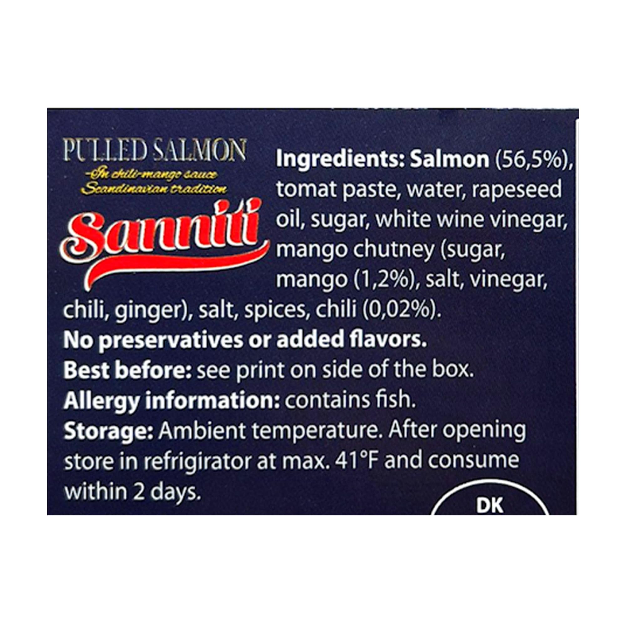 Sanniti Pulled Salmon in Chili Mango Sauce | Natural Source of Omega 3 | Ready to eat, 4.1 oz (Pack of 2)