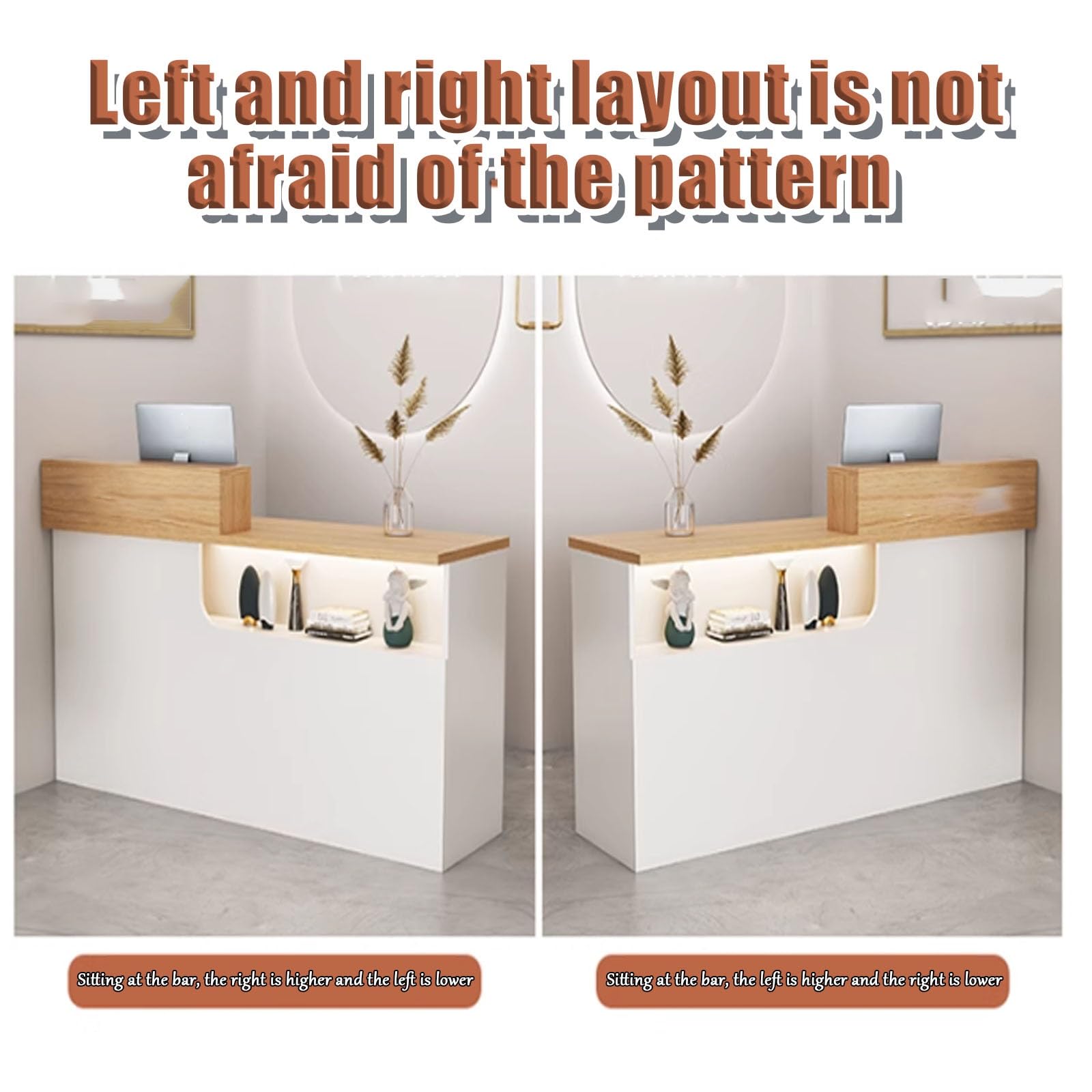 Tavolo da ufficio moderno in legno da 140 cm, per ingresso, salone di bellezza, negozio di abbigliamento, bancone di benvenuto Ele e soluzione di vendita per aziende