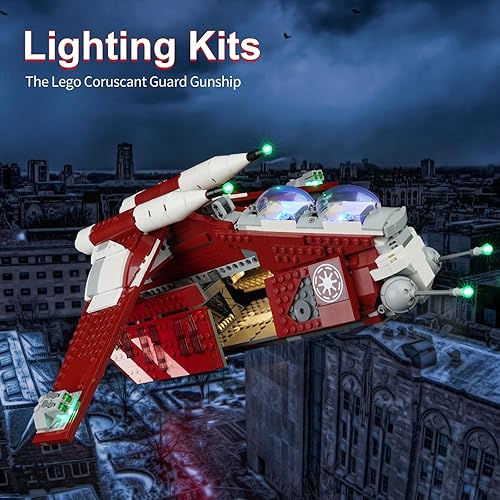 Miniatura 7 de Kit de iluminación LED para Lego Star Wars The Clone Wars Coruscant Guard Gunship 75354, luz LED compatible con modelos de bloques de construcción