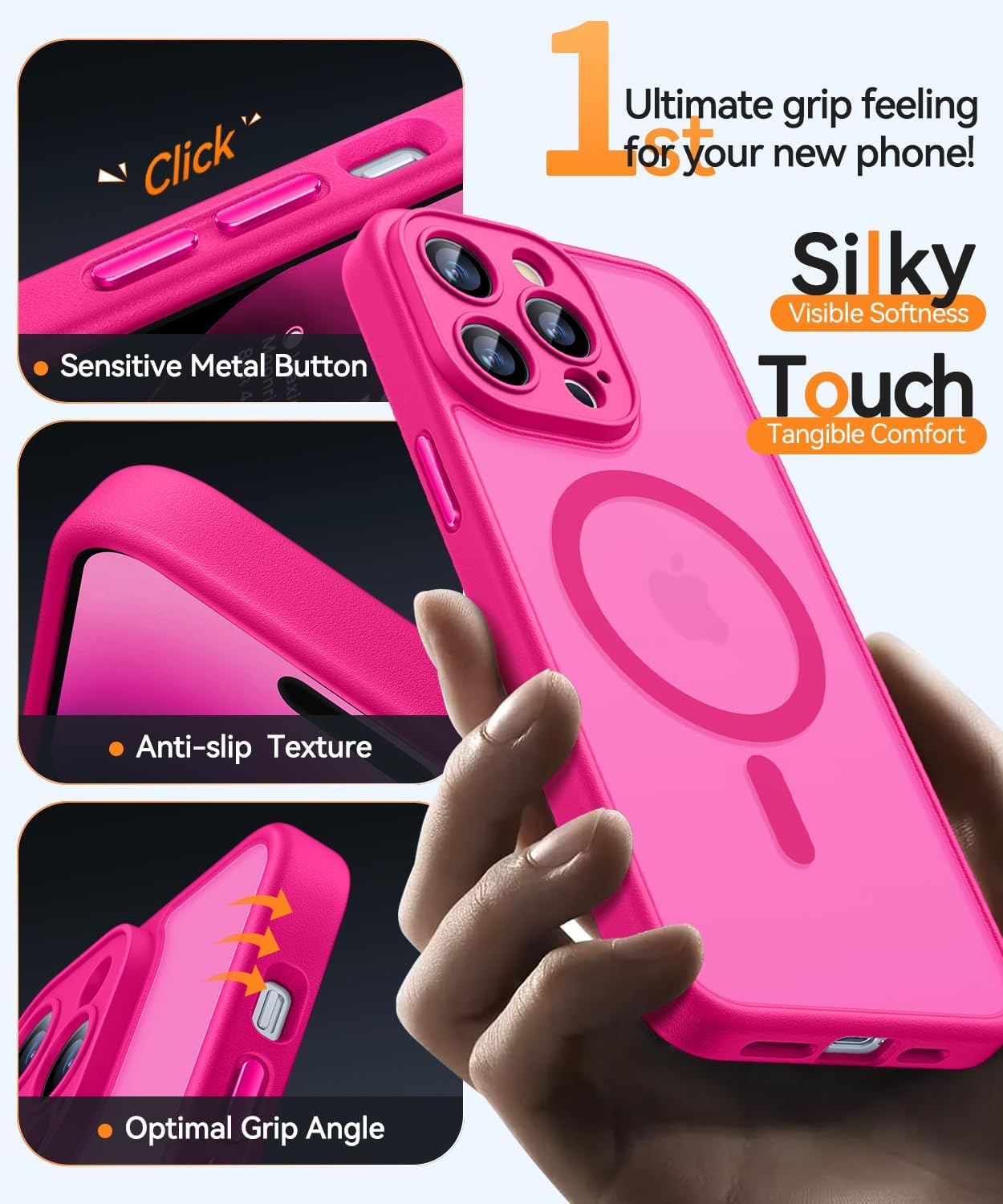 CANSHN Magnetic Compatible with iPhone 14 Pro Max Case, Upgraded [Full Camera Protection] [Compatible with Magsafe] [Translucent Matte] Shockproof Protective Phone Case Cover 6.7 Inch - Hot Pink - Image 6