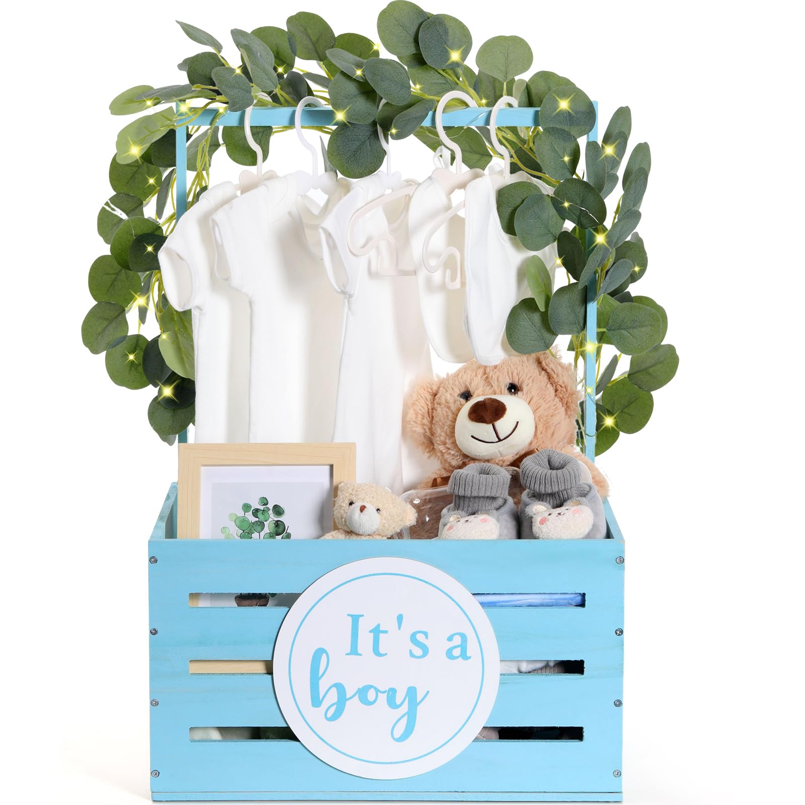 Coffret Baby Shower En Bois Avec 5 Cintres Intégrés | Boîte De Rangement Lune Pour Vêtements Bébé - Parfait Pour Nursery, Gender Reveal Et Décoration Chambre