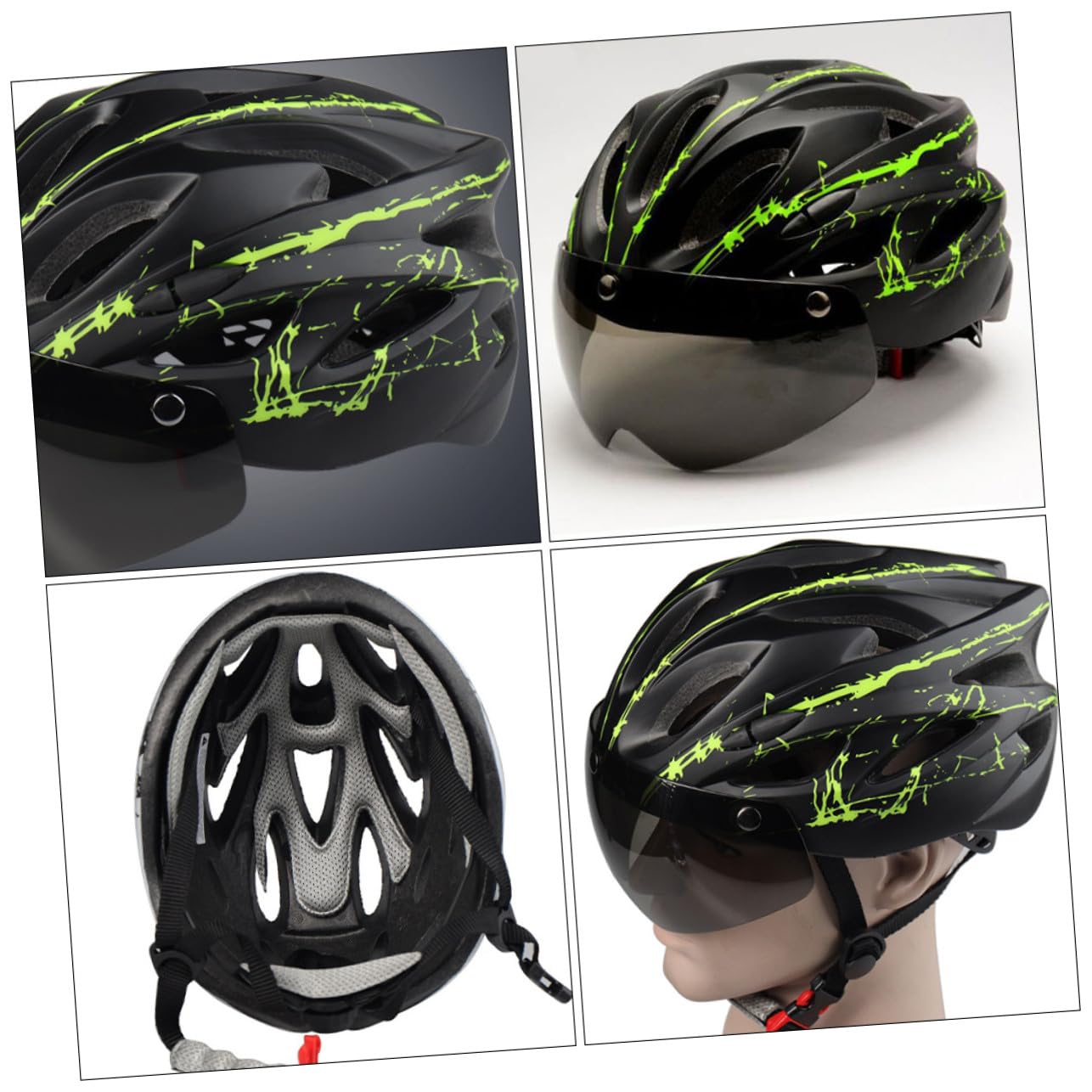 Casco da Bici con Occhiali Magnetici, Nero, Leggero e Traspirante | Pc, Design Protettivo, per Running e Riding, Stile Moderno per Uomo e Donna