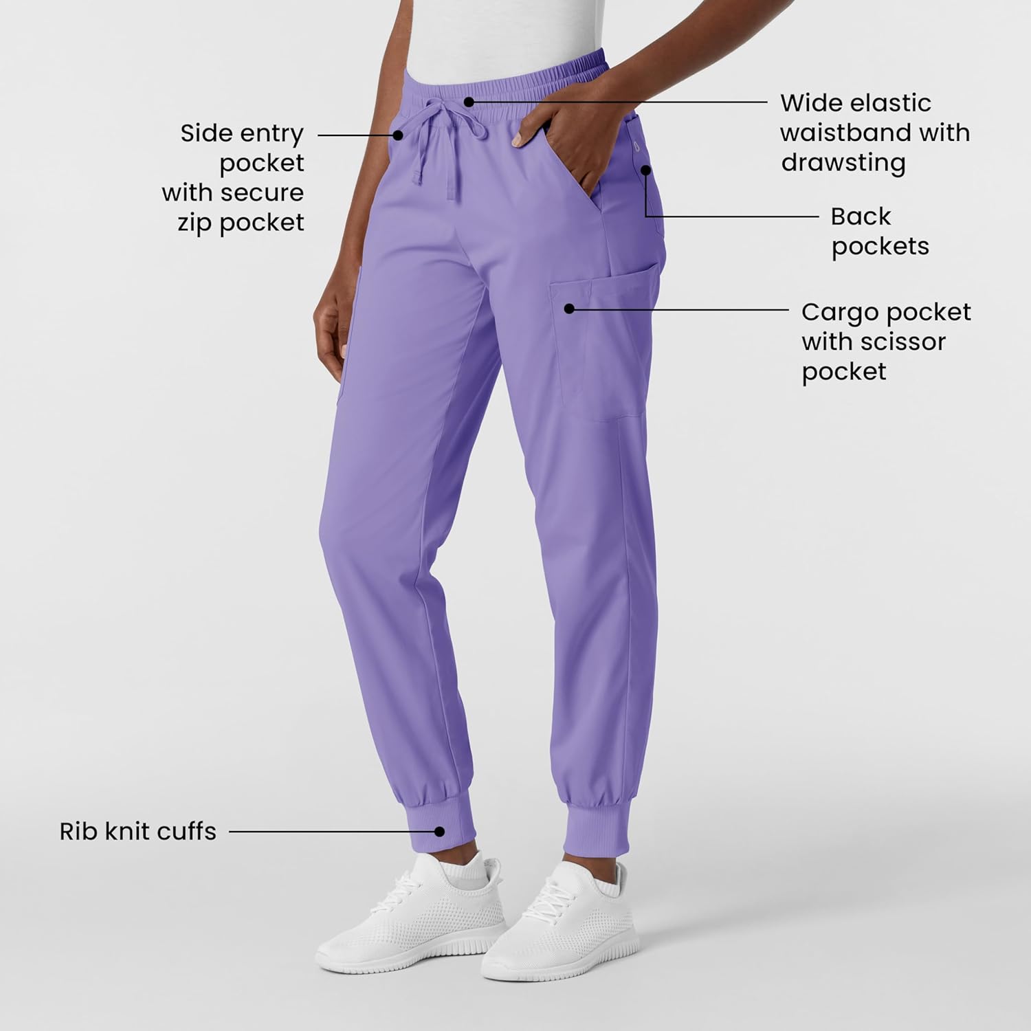 Wink Scrubs for Women, Boundless, Joggers Pants with Drawstring and 6 Pockets, Iris Purple, XL Petite - Image 2
