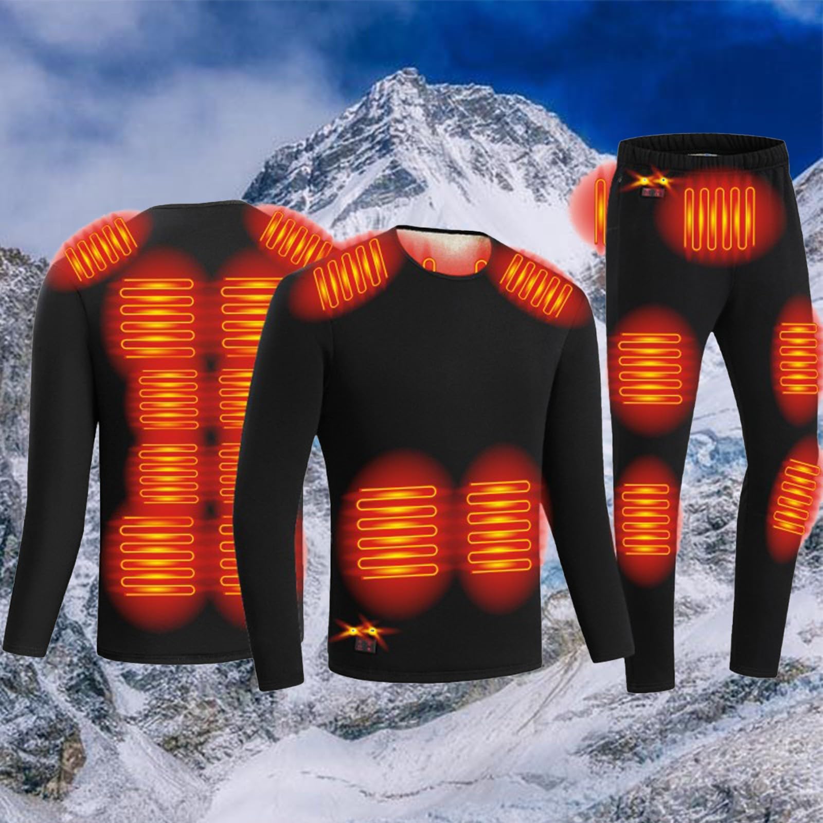 Skianzug Herren 2 Teilig Set Thermo Unterhose Langarm Thermowäsche Set Atmungsaktiv Thermo Unterwäsche Warme Thermounterwäsche Thermounterhose für Männer Thermo Leggings Wärme Kompressionshose