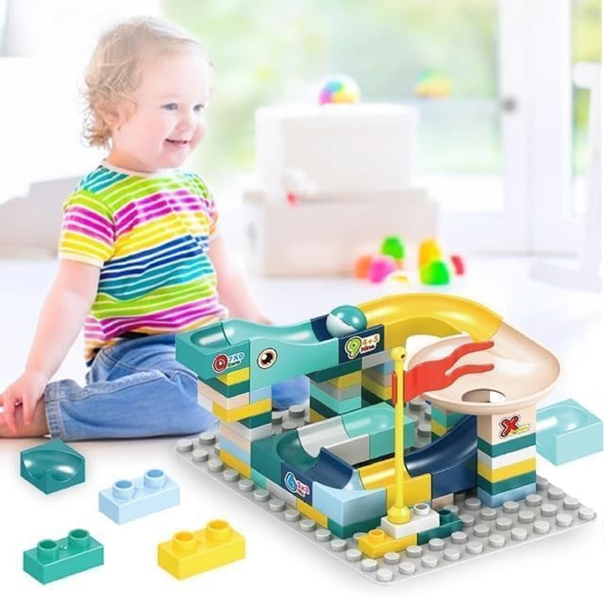 66PCS Marble Run Building Blocks Toy Set with Slide Tracks and Rotating Funnel for Children 1