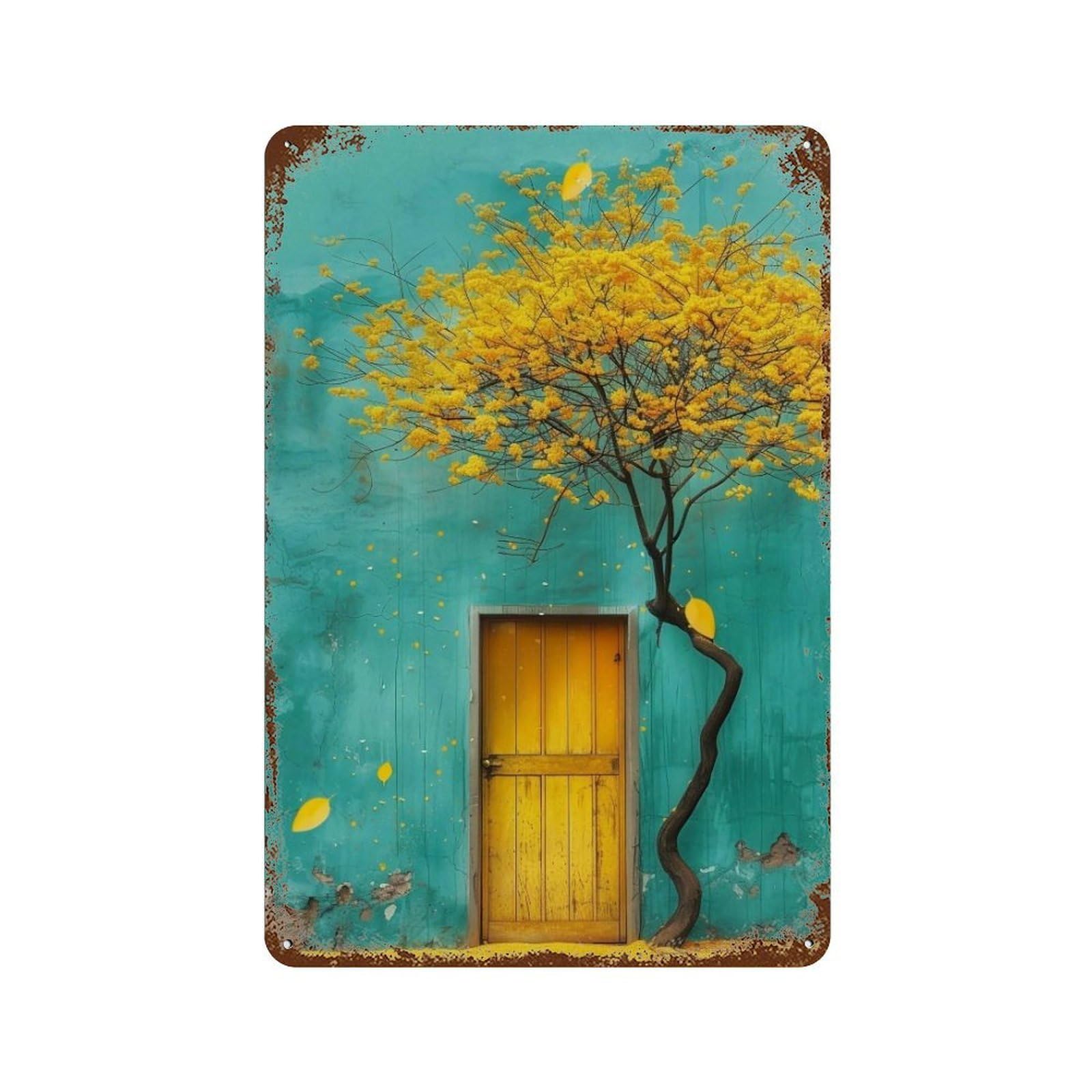 Wujhgrsg Style Minimal Vertical Mottled Wall Solitary Blossom Tree 02 Wall Art Retro Iron Vintage Metal Tin Sign Poster Modern Decor For Home Cofffee Club Bar Shop 30X20cm