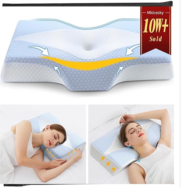 Close-up of the Mkicesky Orthopedic Memory Foam Pillow showcasing its contoured surface and breathable ice-silk cover.