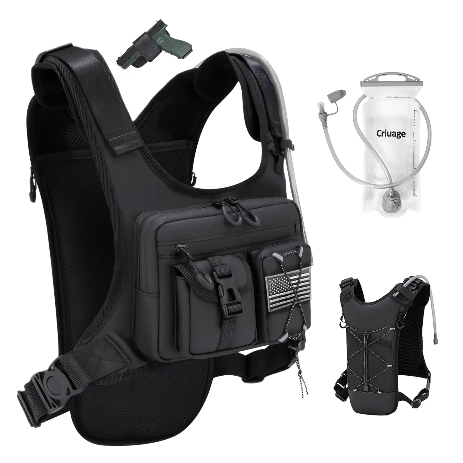 Criuage Zaino da corsa originale USA, leggero, con sacca d'acqua da 2 l, per escursionismo, corsa, ciclismo, gare, maratona, per donne e uomini