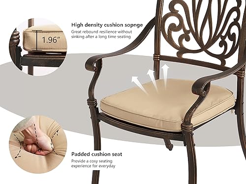 Miniatura 5 de Grepatio Juego de 2 sillas de comedor de aluminio fundido para exteriores, sillas de patio bistró, sillas de metal con respaldo moderno con cojín,