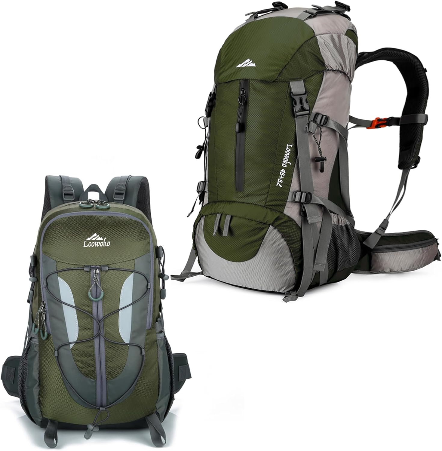 Loowoko Hiking Backpack, 50L Green + 40L Green Sports & Outdoors