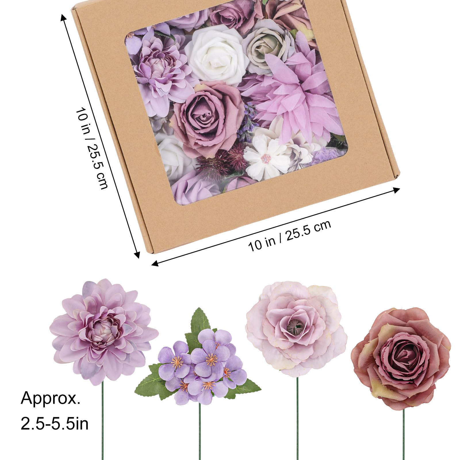 CEWOR Artificial Flowers Purple Flowers Mix Silk Flowers Dahlia Roses for DIY Bridal Wedding Shower Decoration Floral Arrangements for Table Centerpieces Party Home Decor Indoor Outdoor Purple-White