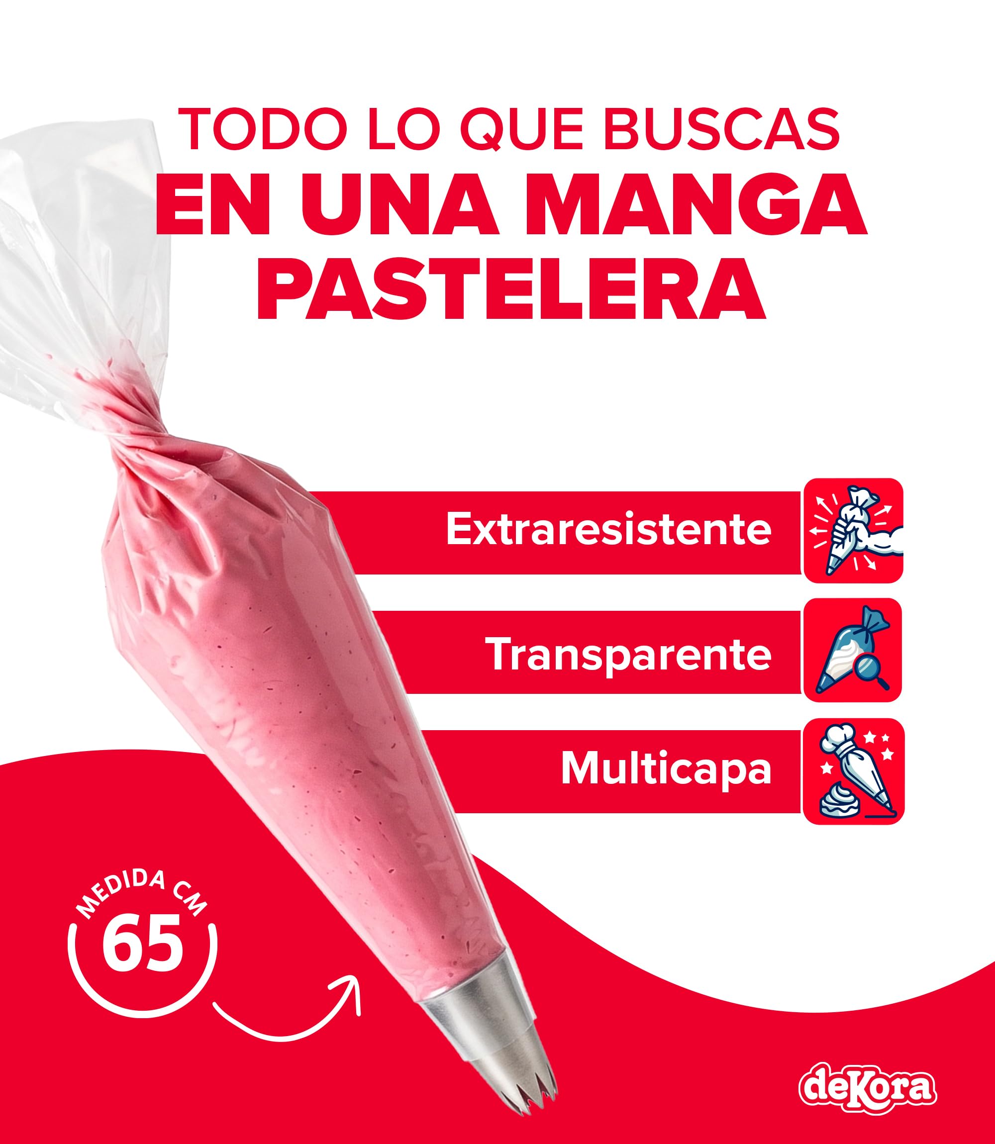 dekora - 100 Mangas Pasteleras Desechables Profesionales 65 cm, 80 Micras