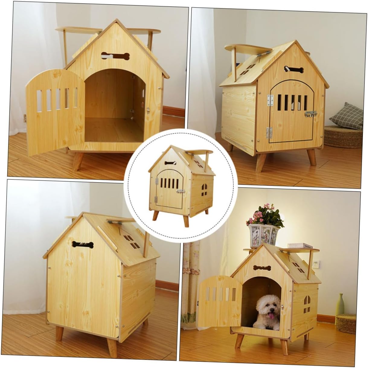 Wooden Dog House Outdoor Kennel Medium Size Log Cabin Style Pet Shelter Garden Dog Nest for Indoor and Outdoor Use