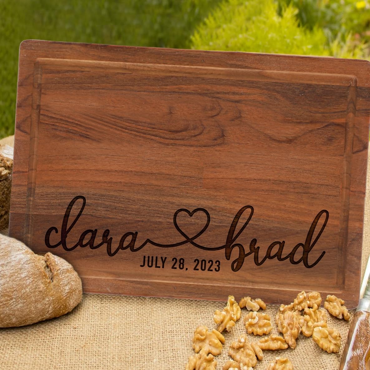 Personalized Engraved Cutting Board for Newlyweds, Couple, Women, Men, Custom Couple's Name Love Cutting Board for Wedding, Anniversary, Christmas, New Home, Walnut Serving Board Couples Gift
