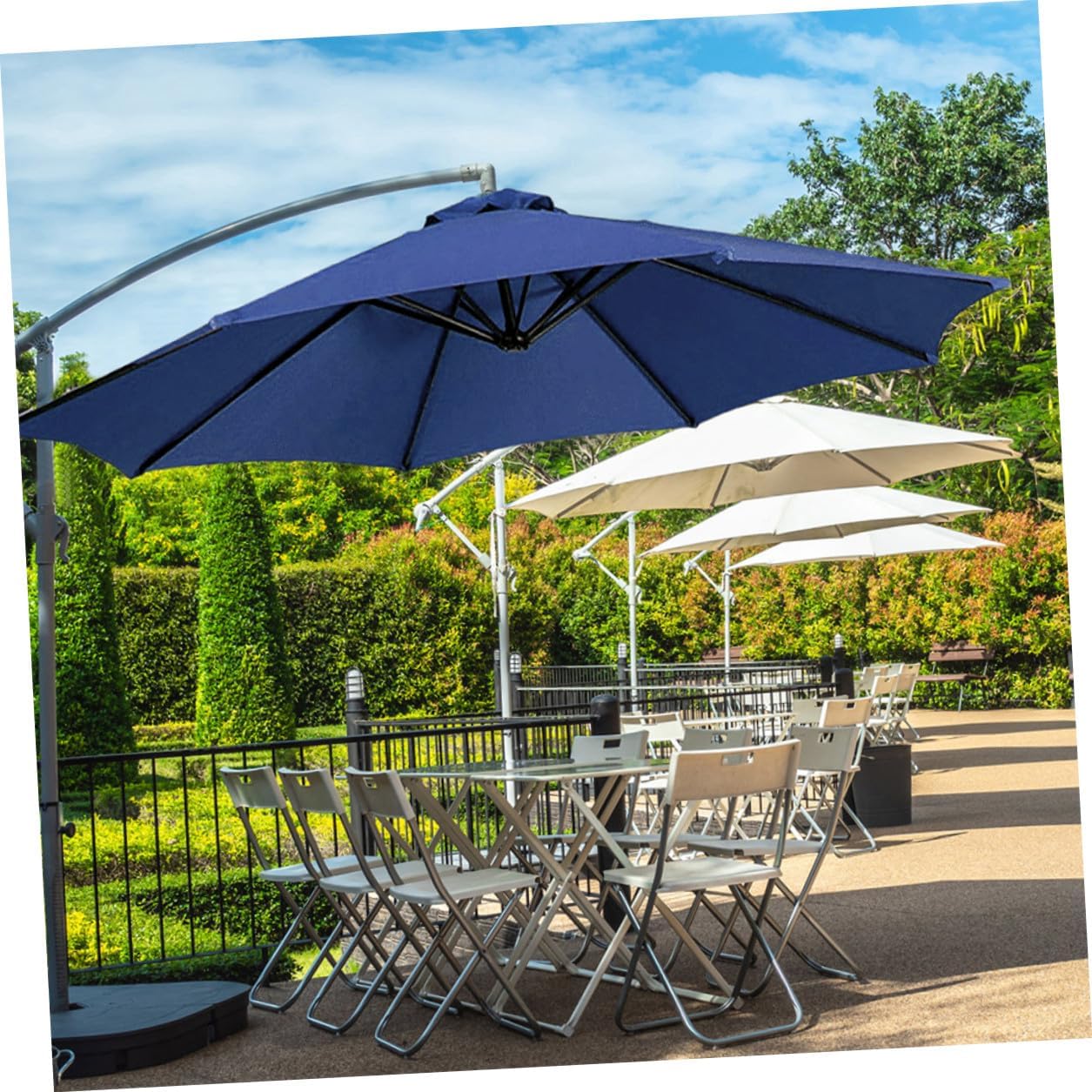 Luxshiny Patio Umbrella Replacement Canopy 2.7m 8-rib Navy Outdoor Yard Rainproof Sunshade Cover for Garden and Beach Use