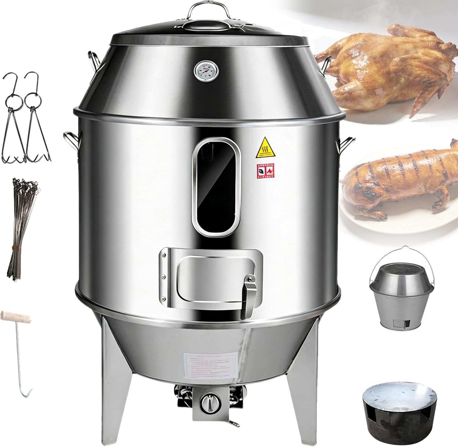 Commercial Stainless Steel Dual Fuel Roaster Oven, Propane Gas & Charcoal, 0-500°C, Glass Window, for Peking Duck, Chicken, Turkey, Pork, Restaurant Use
