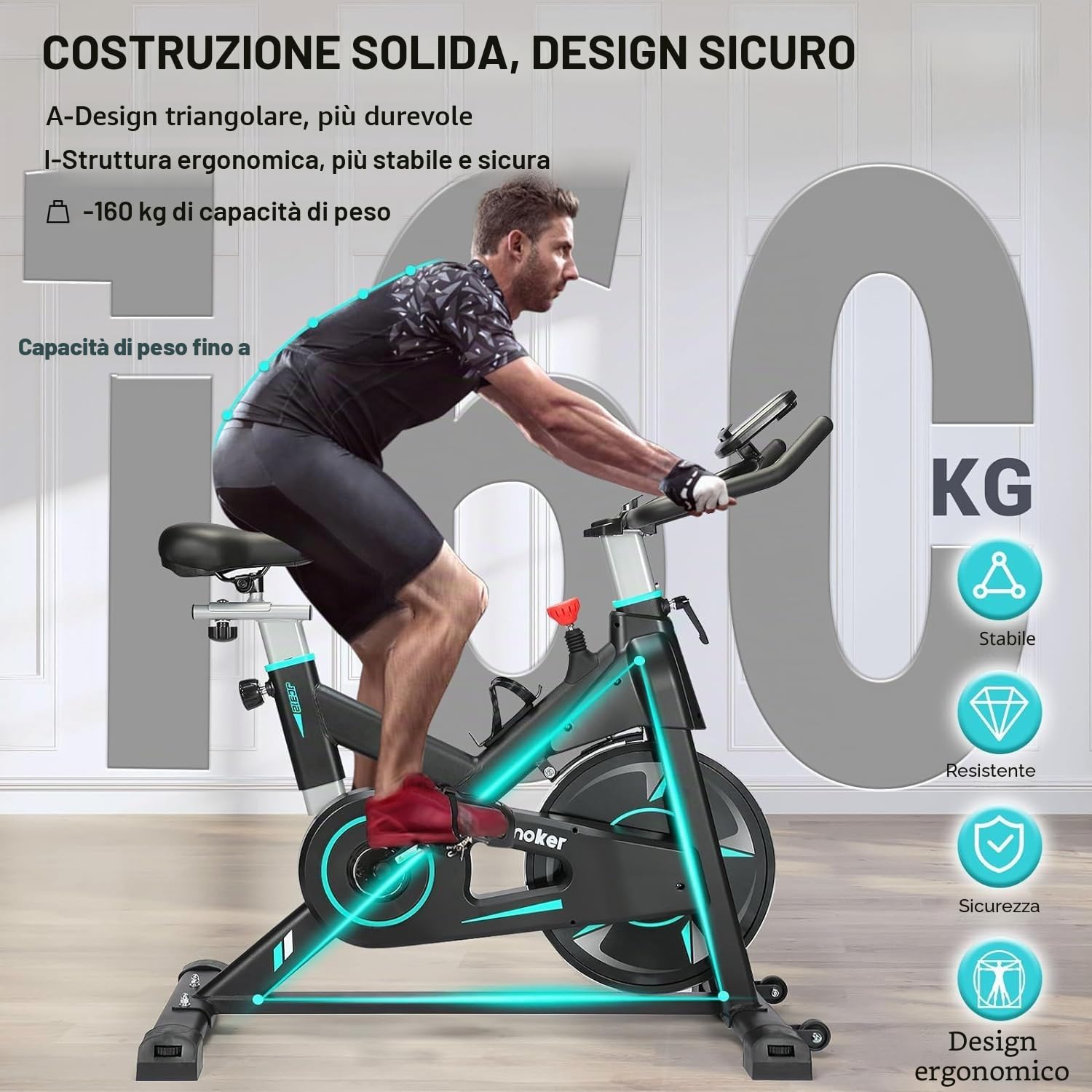 [2025 Aggiornato]Wenoker Cyclette Spinning, Resistenza Magnetica Regolabile, Esercizio a Sedile Comodo e Schermo, Allenamento Cardio Home Trainer, Capacità di carico 160 kg