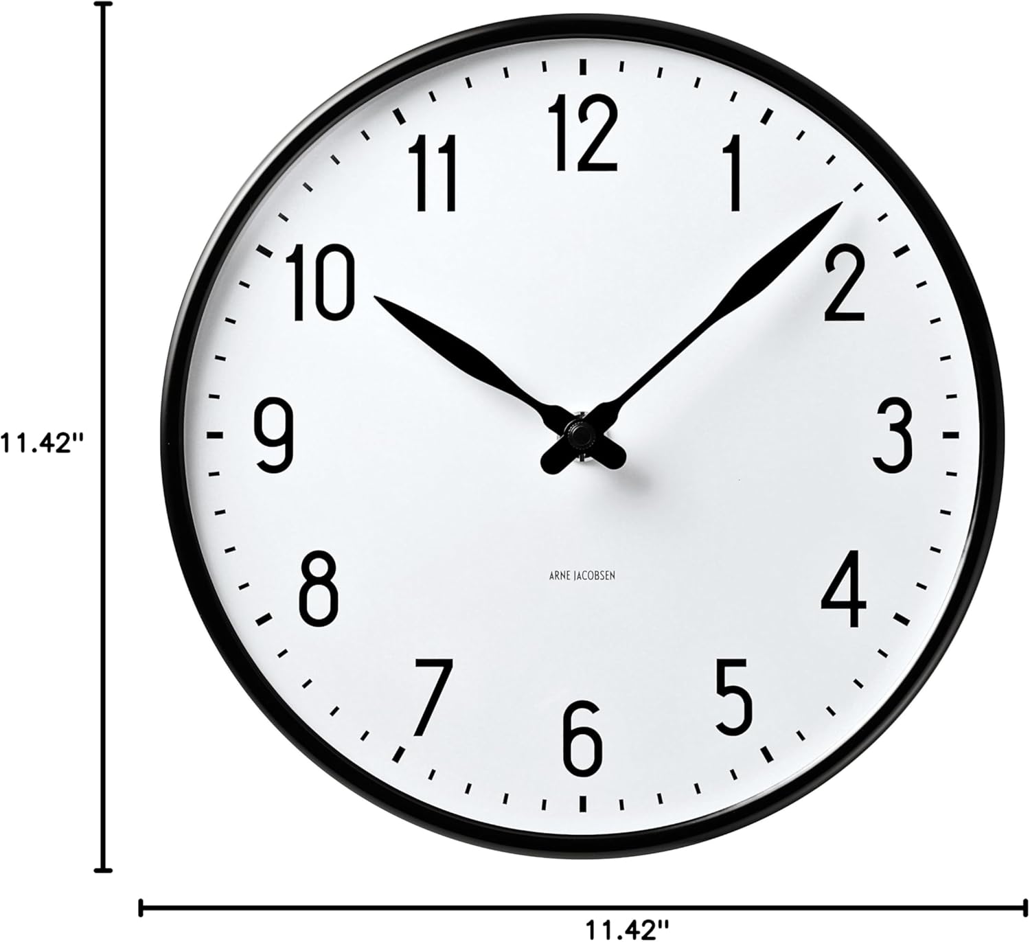 Arne Jacobsen Station Wall Clock, White and Black, 11.4" D, Gift Box Included