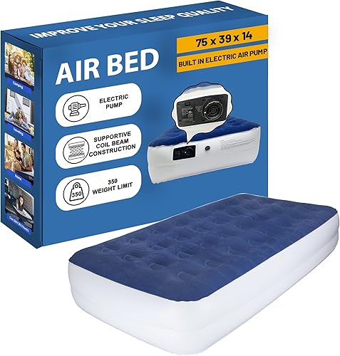 Miniatura 8 de Greaton Colchón de aire de firmeza media con bomba eléctrica, cama con tecnología de bobina cómoda impermeable, colchones portátiles multiusos para