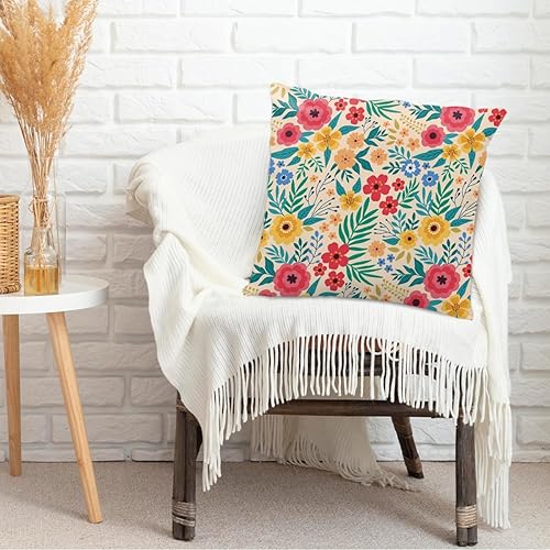 Miniatura 4 de Flowers 2 Pack Retro Throw Pillow Covers, 18x18 Pillow Cover, Decorative Throw Pillows for Couch, Sofa,Cushion Sofa, Chair, Home, Bedroom, Office,