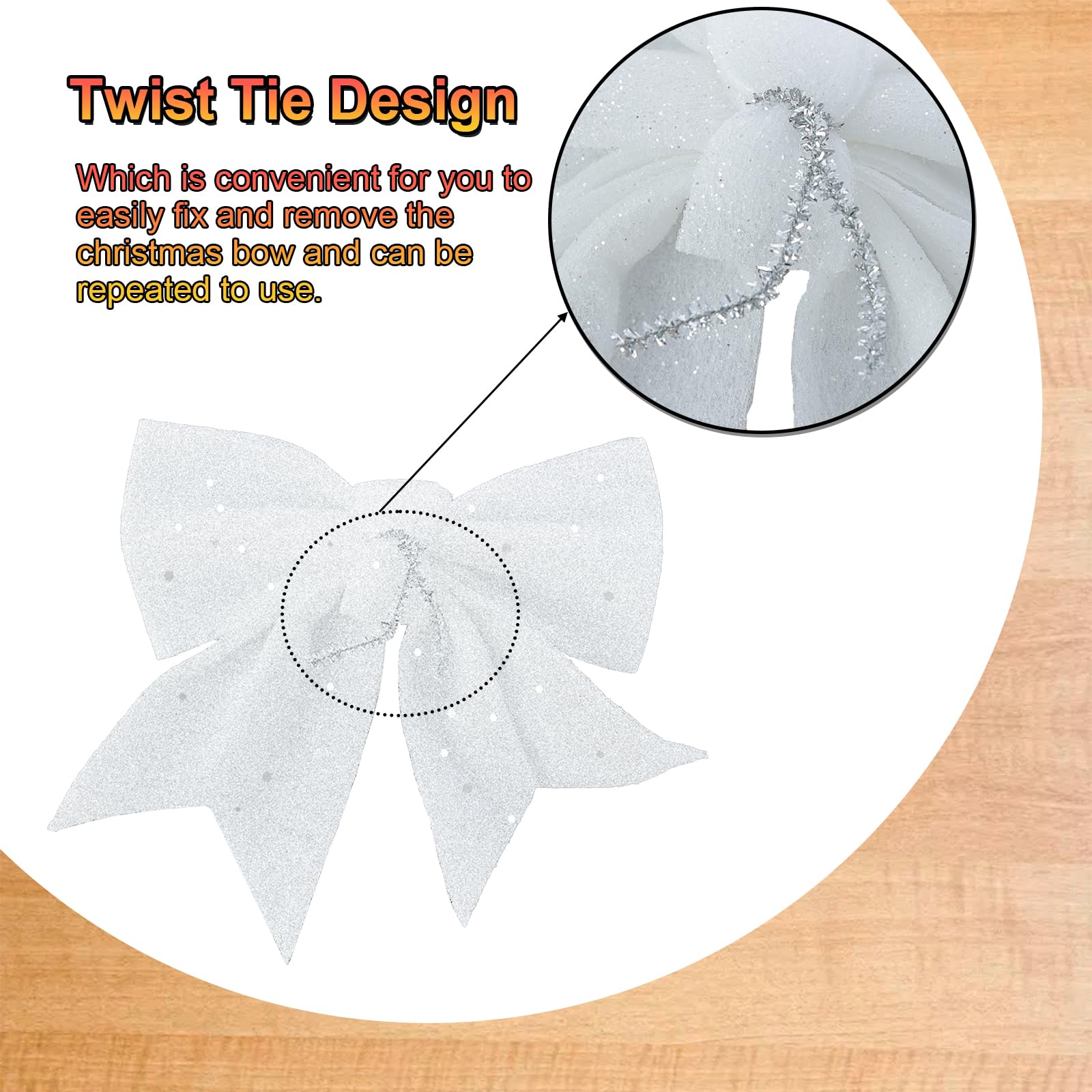 YUNSTK 12pcs Glitter Christmas Bows, White Bows for Christmas Tree 5.5in Wreaths Bows Xmas Bow Decorations - Image 3