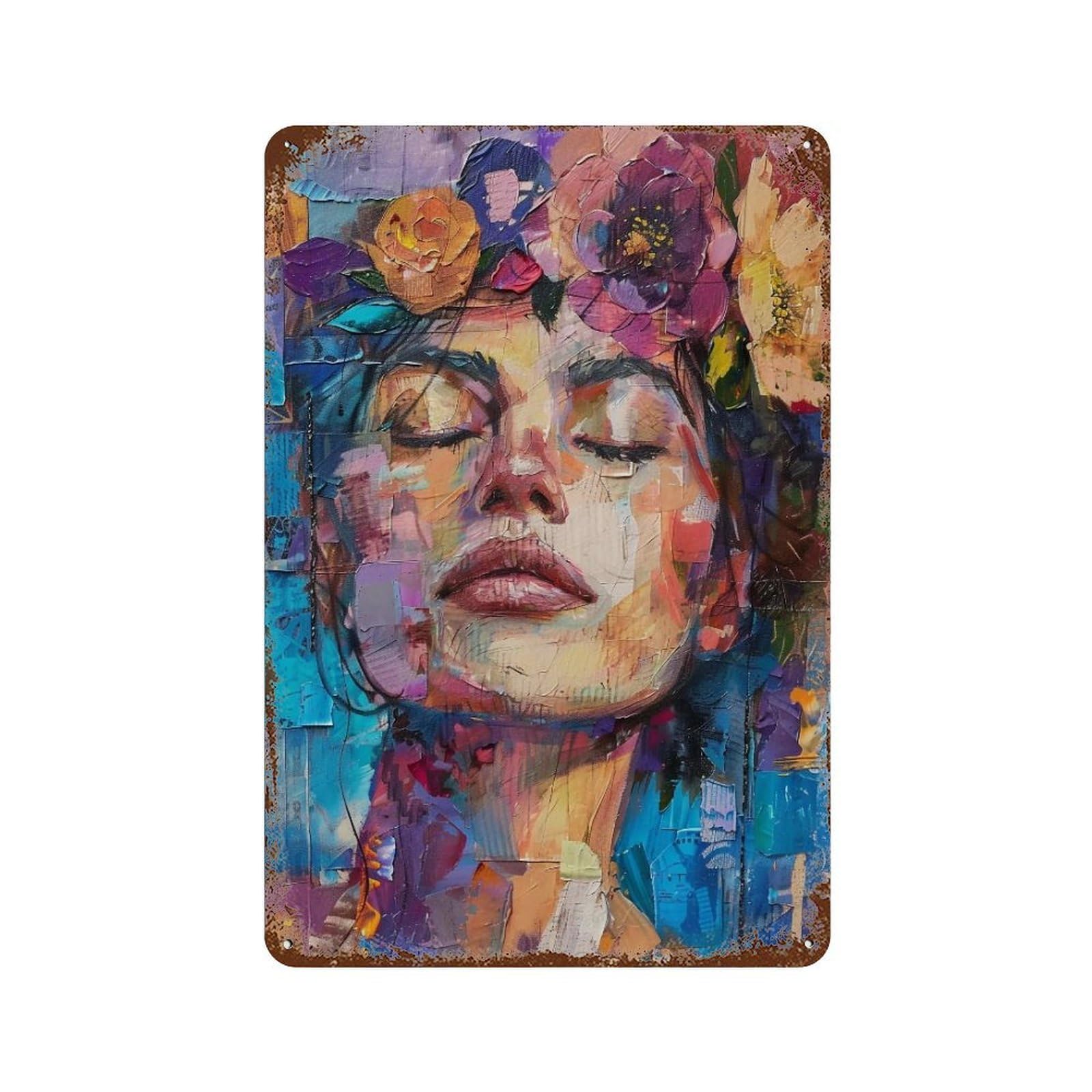 YHGERTKU Floral Abstract Portrait 02 Wall Art Retro Iron Vintage Metal Tin Sign Poster Modern Decor for Living Rooms Gift 30x20cm
