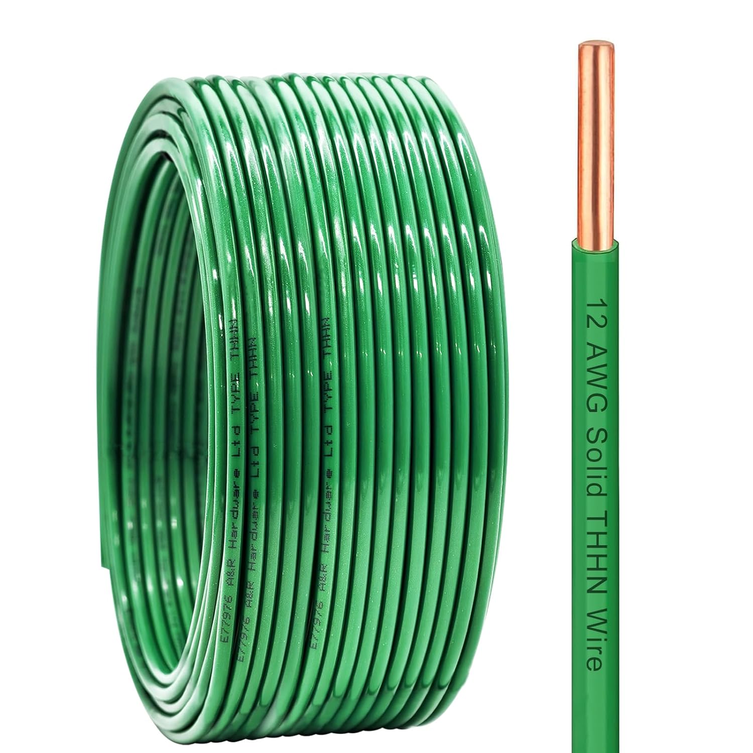 12 Gauge THHN Wire 100 FT Rated 600V OFC Cable, 12 AWG Solid Copper Wire with Nylon Jacket for Building Residential, CNC, Ground, Industrial (12 Gauge, Green)